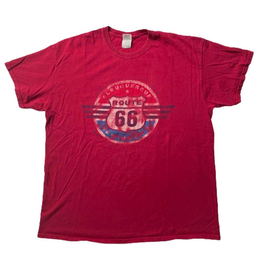 GILDAN Route 66 Faded Vintage Look Classic Red T-shirt